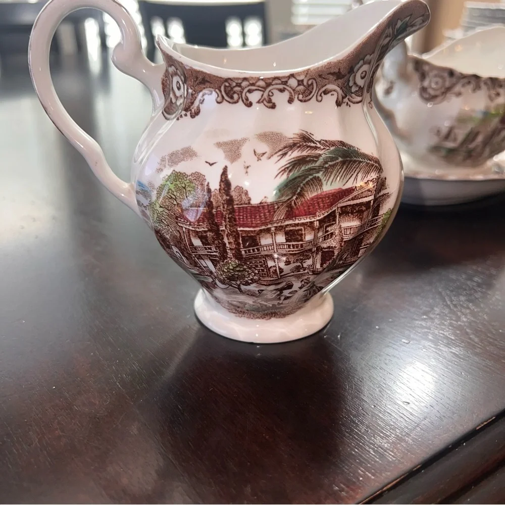 Johnson Brothers Heritage Hall Gravy Boat & Under Plate, Sugar And Cream Bowl